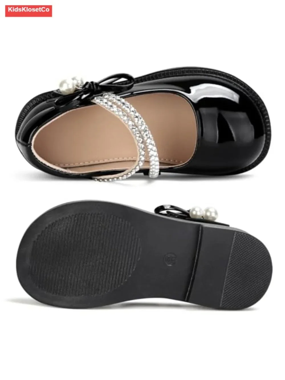 Girls Mary Jane Flats Glitter Low Heel Flower Dress Shoes for Toddler Kids